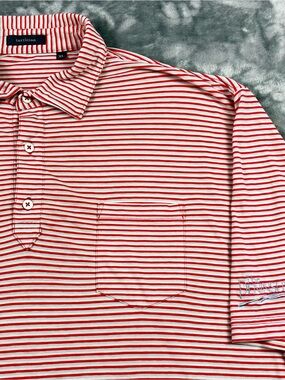 Peninsula Golf Club Turtleson Polo Size XL Red White Gray Stripe Pima Cotton